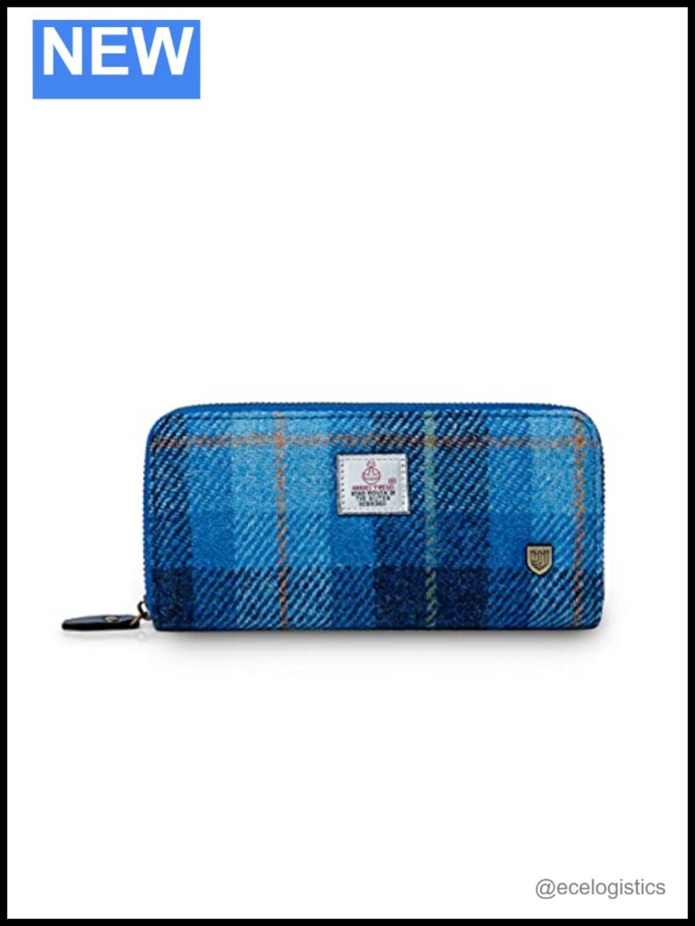 Harris Tweed Wool Long Purse with Zipper Closure and Multiple Compartments